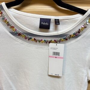 Rafaella White Top with Multicolor Embellishments